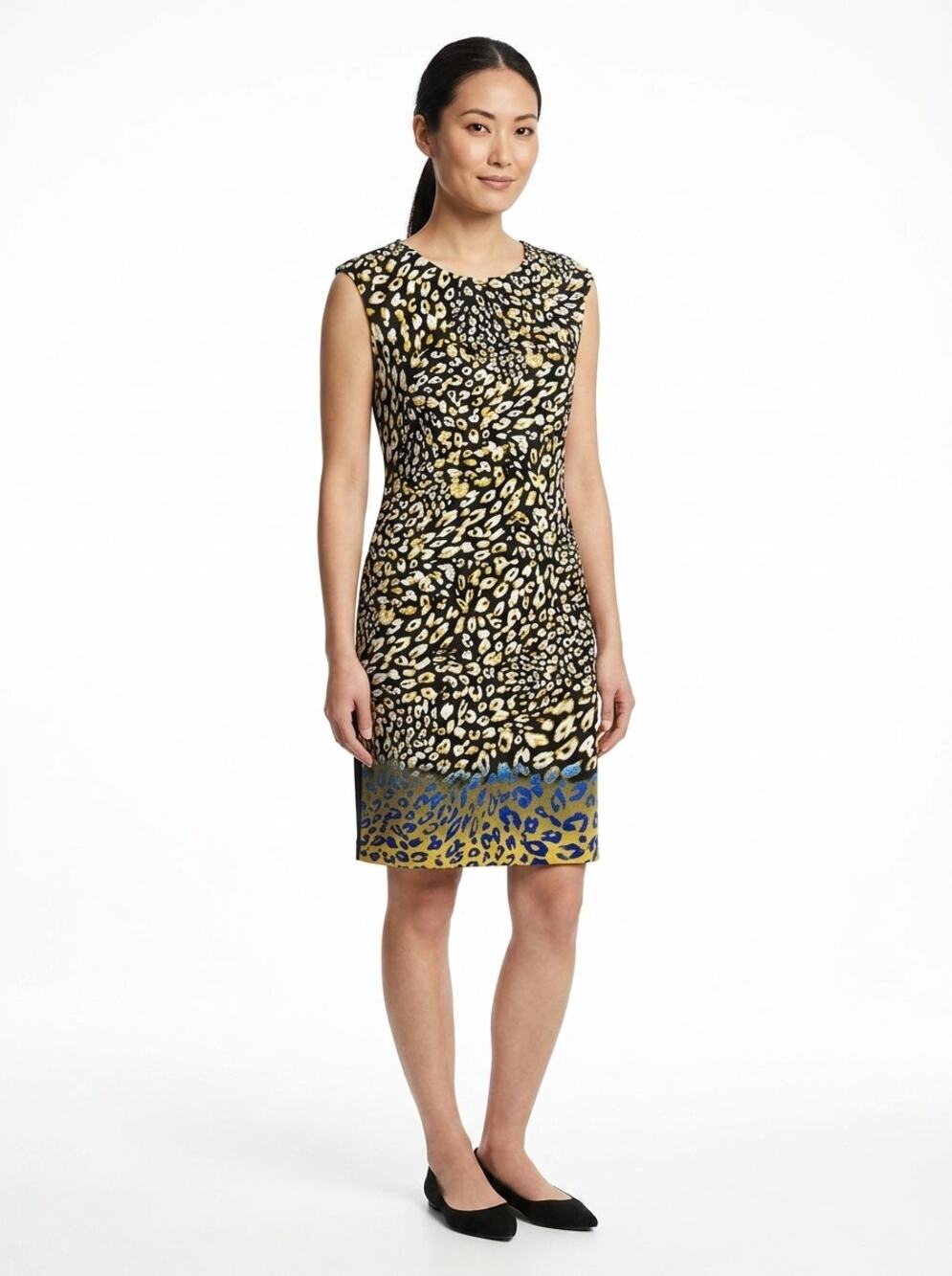 ILE New York Leopard Animal Print Sleeveless Sheath Dress Women Size 10